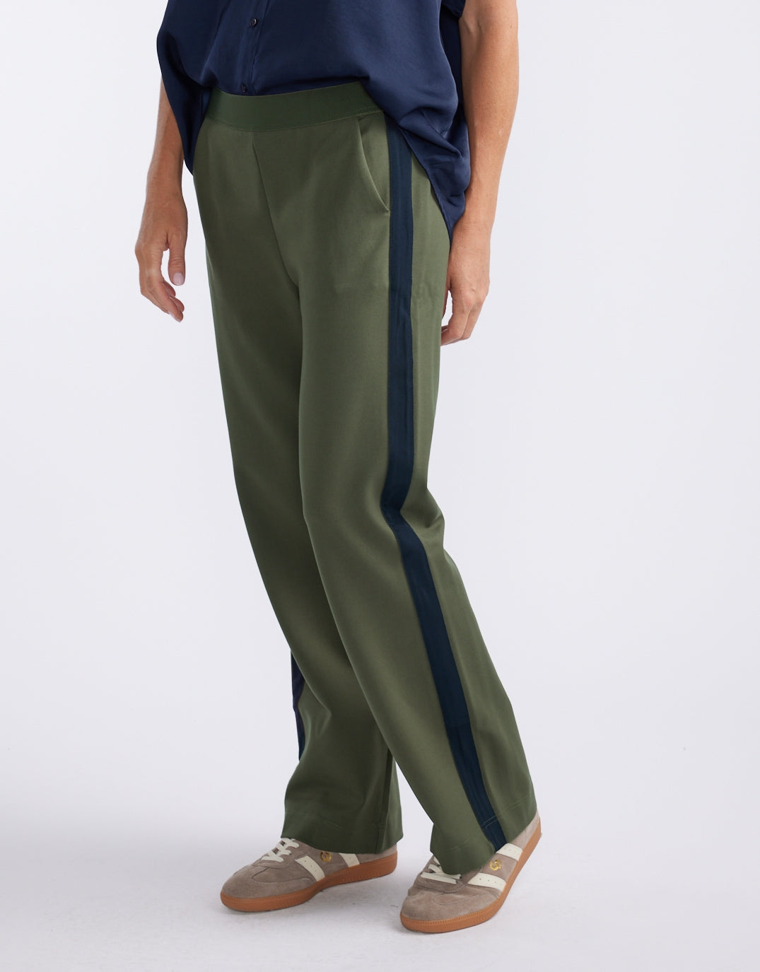 Timeless Straight Leg Ponte Pant - Khaki / Navy