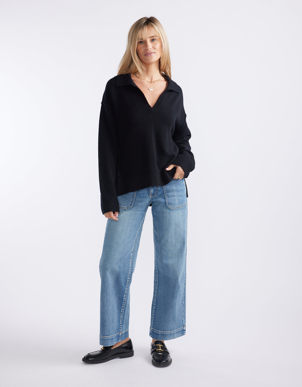 Provence Wool Cashmere Collared Knit - Black