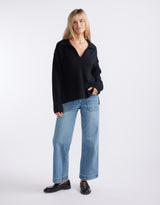 Provence Wool Cashmere Collared Knit - Black