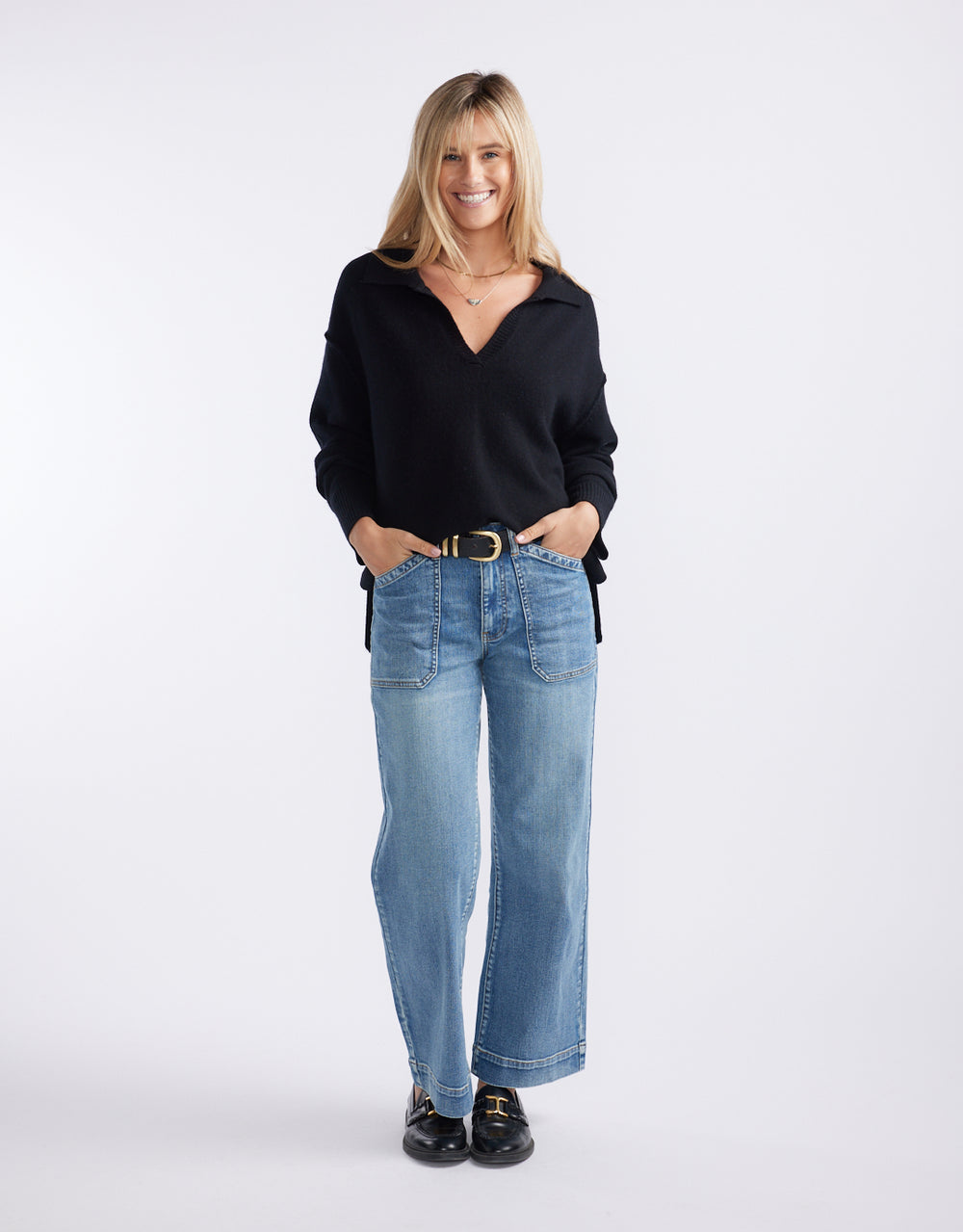 Provence Wool Cashmere Collared Knit - Black