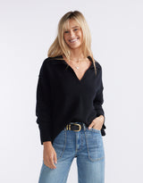 Provence Wool Cashmere Collared Knit - Black