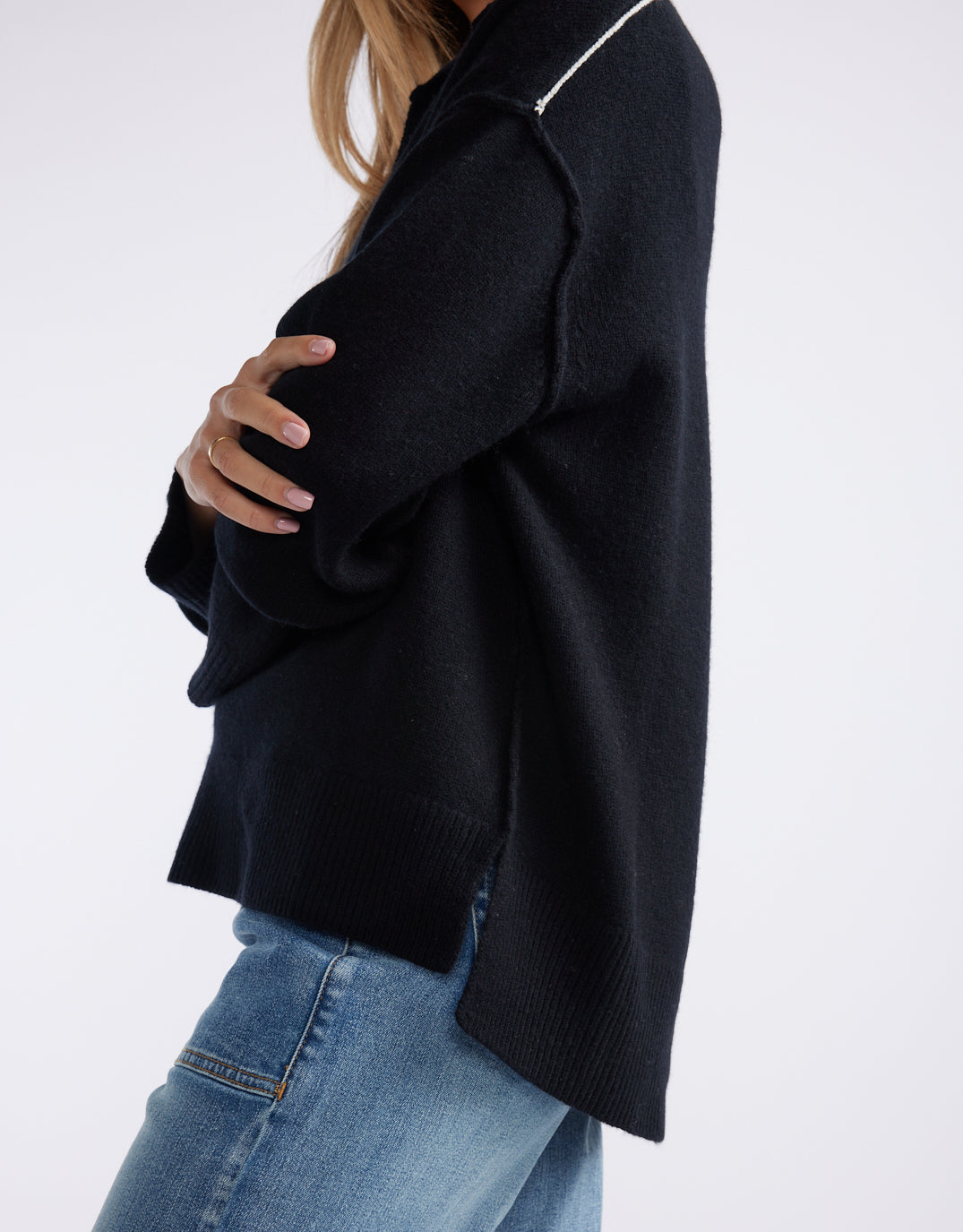 Provence Wool Cashmere Collared Knit - Black