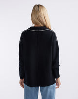 Provence Wool Cashmere Collared Knit - Black