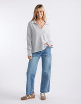 Provence Wool Cashmere Collared Knit - Grey Marle