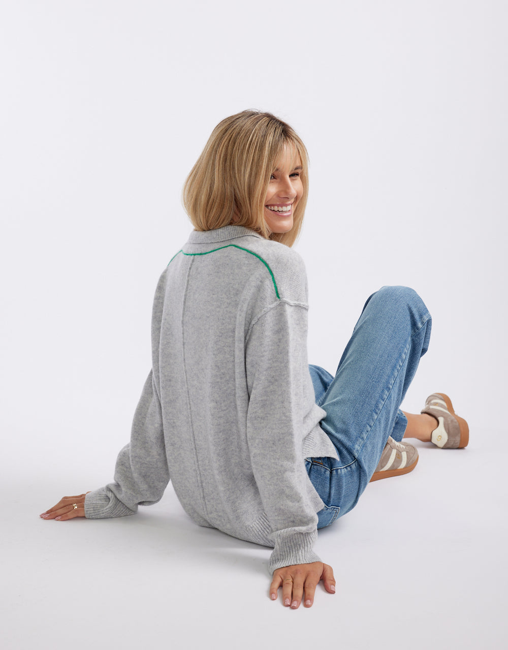 Provence Wool Cashmere Collared Knit - Grey Marle