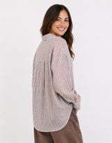 Preppy Pocket Front Shirt - Chocolate Stripe