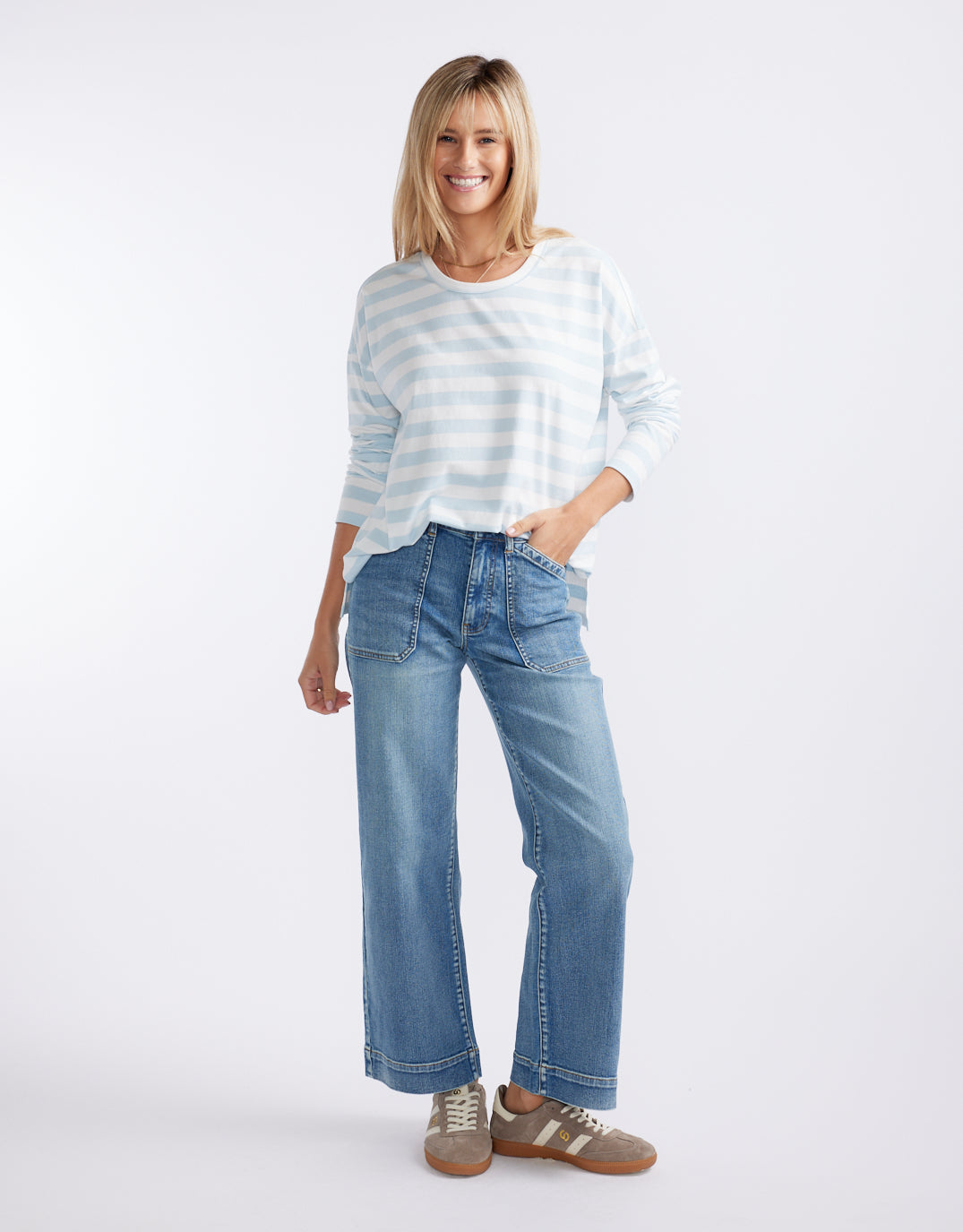 Relaxed Long Sleeve T-Shirt - Ice Blue/White