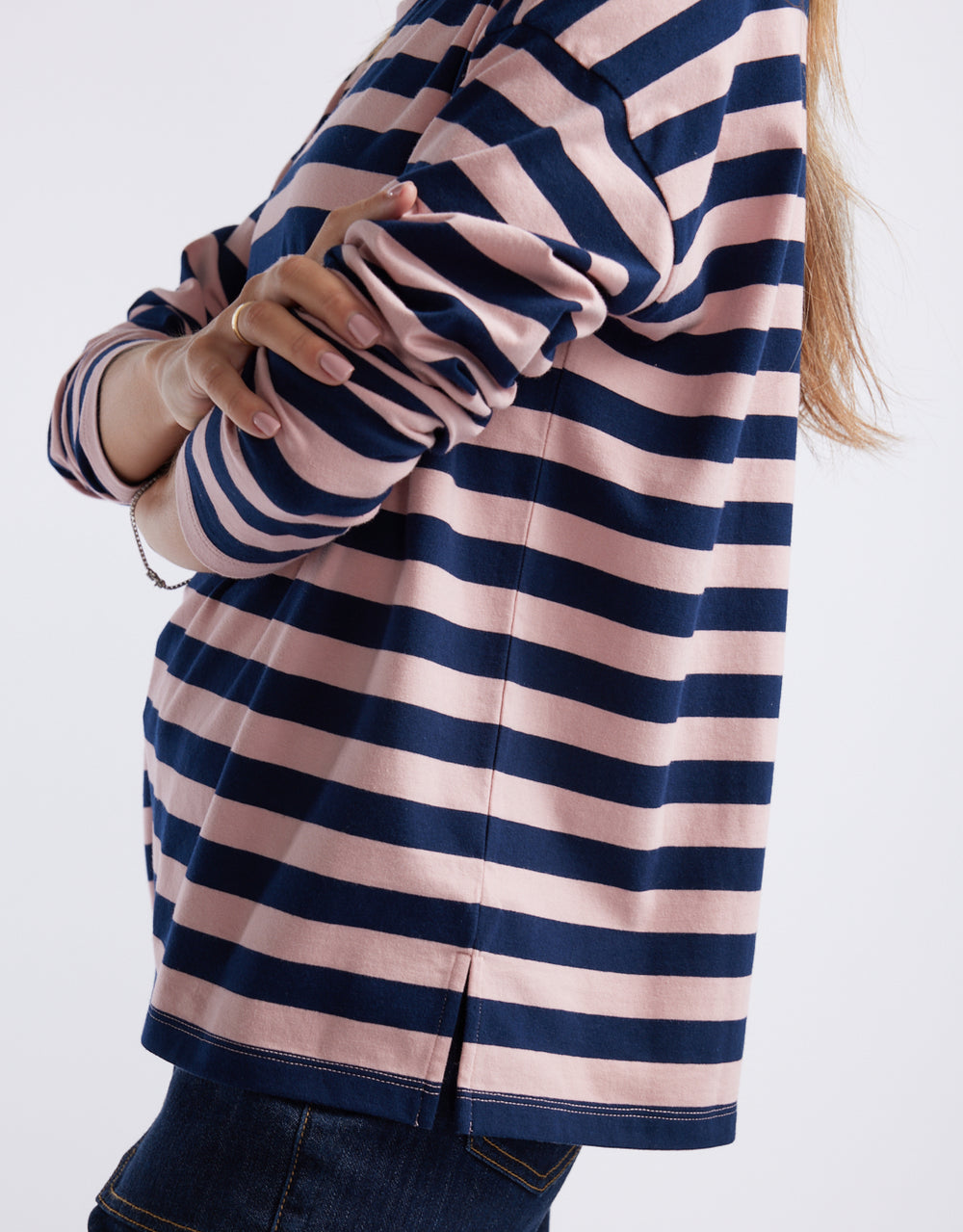 Relaxed Long Sleeve T-Shirt - Navy/Washed Pink