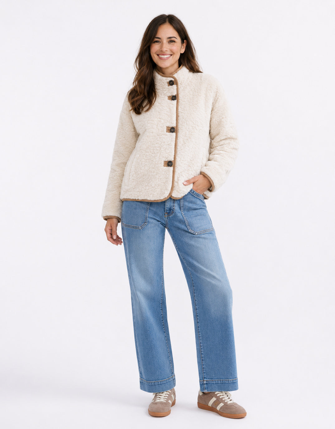 Reversible Sherpa Jacket - Camel/Ecru