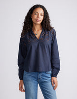 Fleur Broderie Blouse - Navy