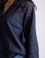 Fleur Broderie Blouse - Navy