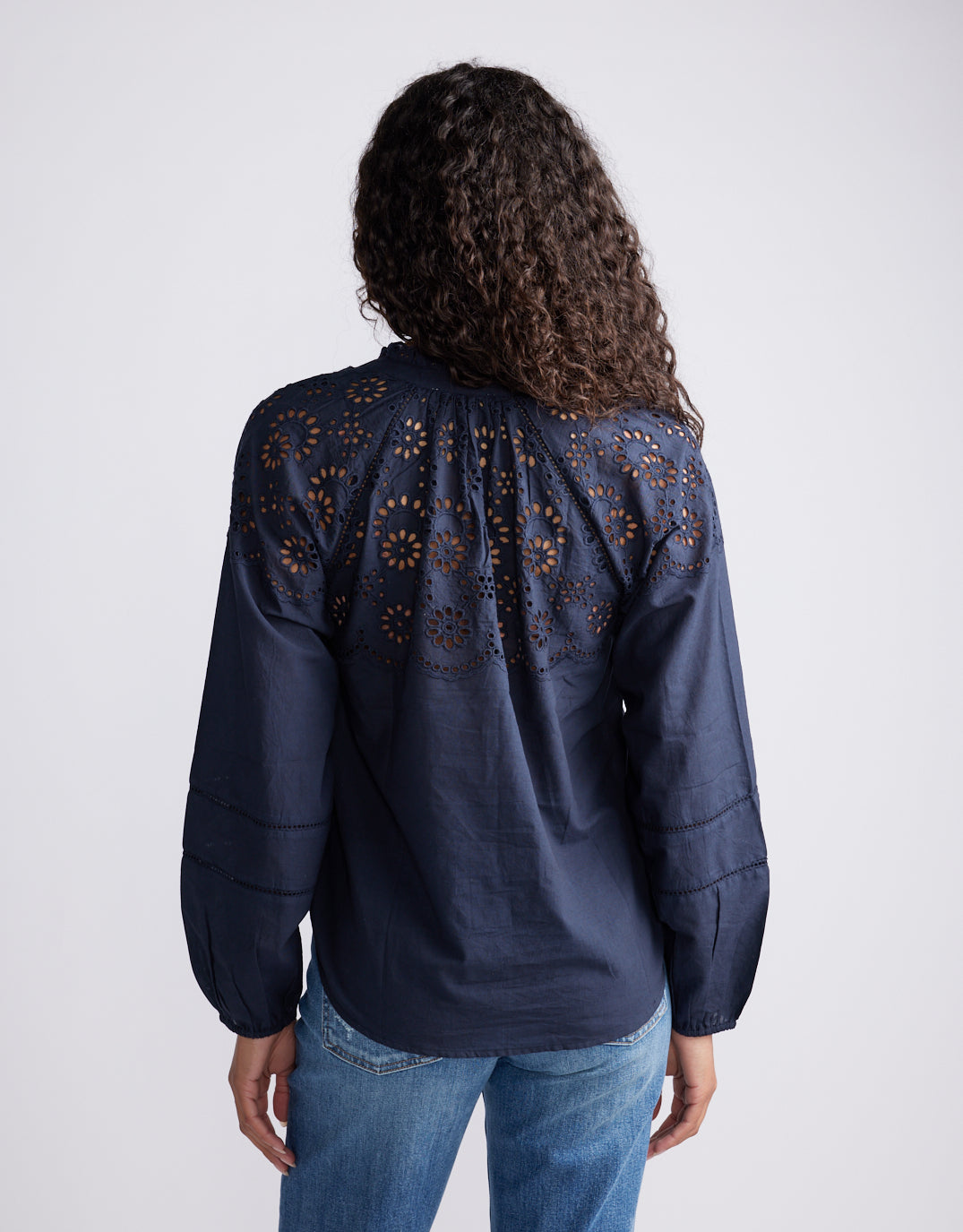 Fleur Broderie Blouse - Navy
