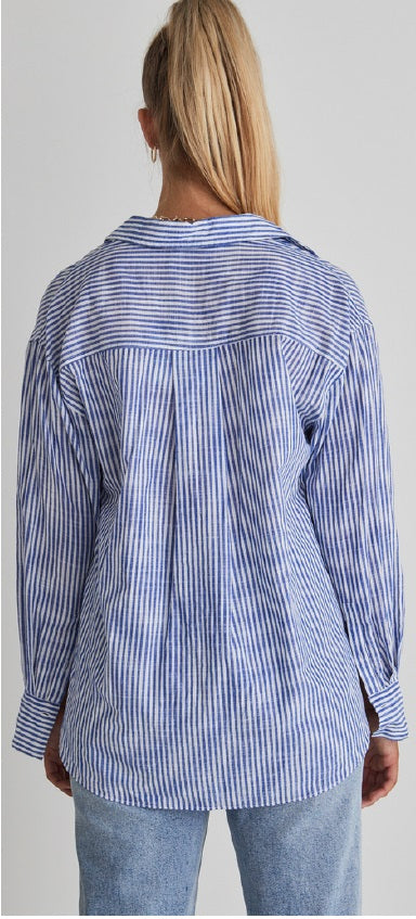 You Got This Blue Stripe Cotton Oversized Shirt - Blue Stripe