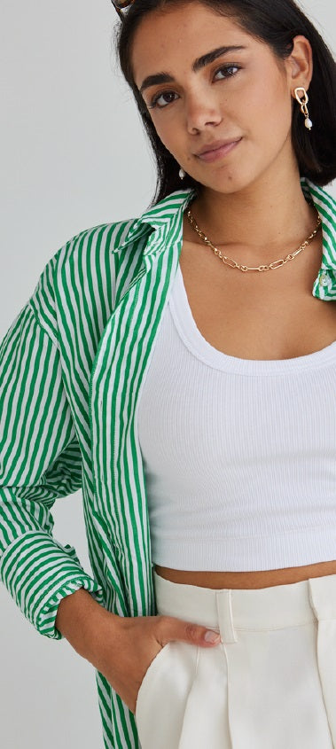 You Got This Green Stripe Poplin Oversized Shirt - Green Stripe