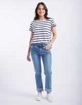 Turn Back T-Shirt - White/Navy Stripe