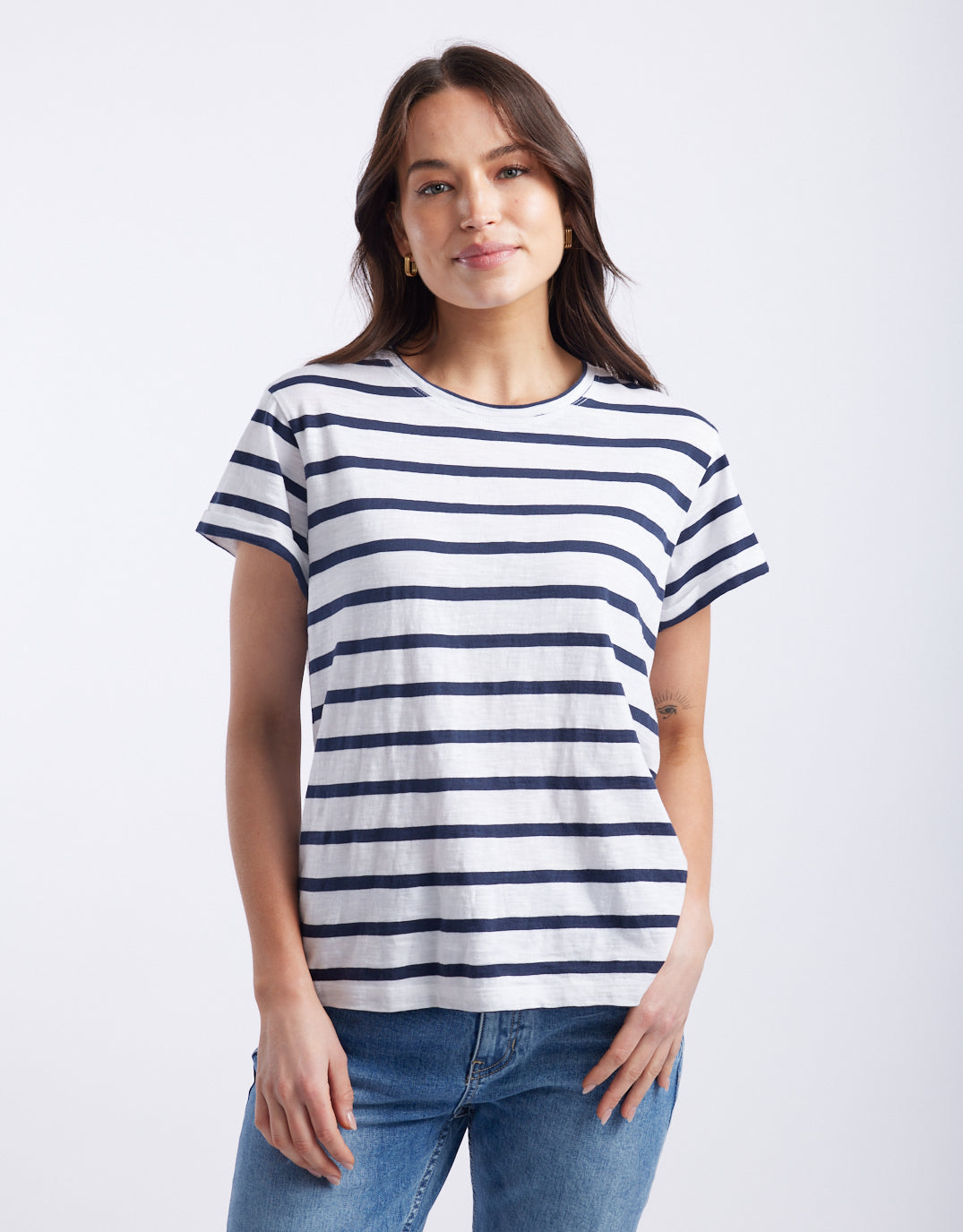 Turn Back T-Shirt - White/Navy Stripe