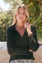 The Refined Rib Long Sleeve Top - Black