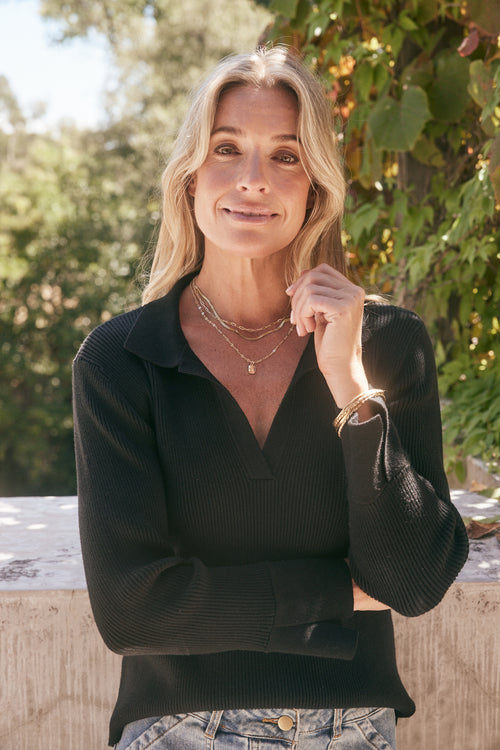 The Refined Rib Long Sleeve Top - Black