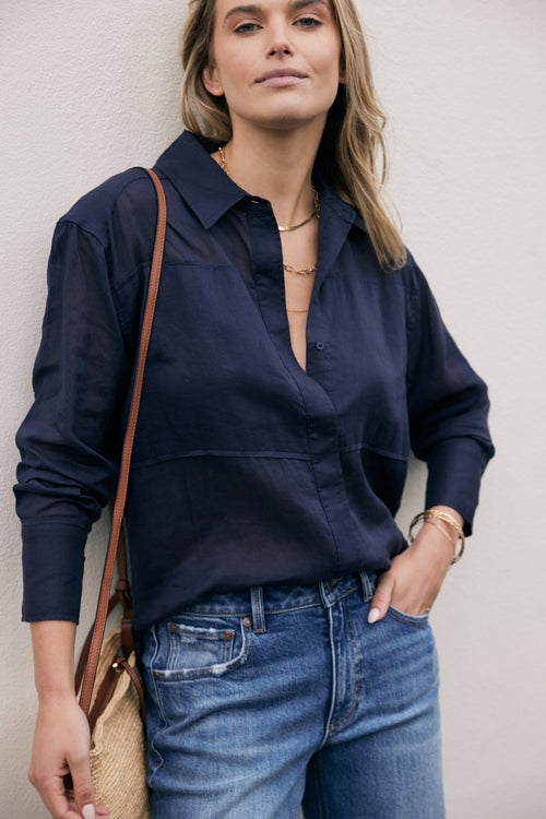 Chloe Panel Shirt - Navy