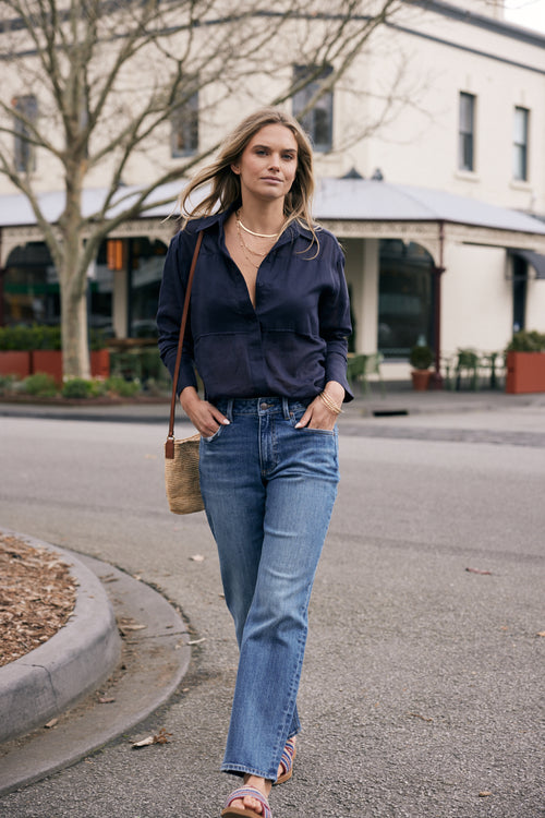 Chloe Panel Shirt - Navy