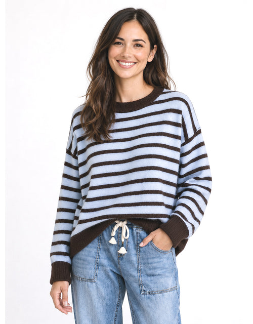 Zara Woolblend Stripe Contrast Knit - Blue/Chocolate
