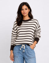 Zara Woolblend Stripe Contrast Knit - Natural/Chocolate