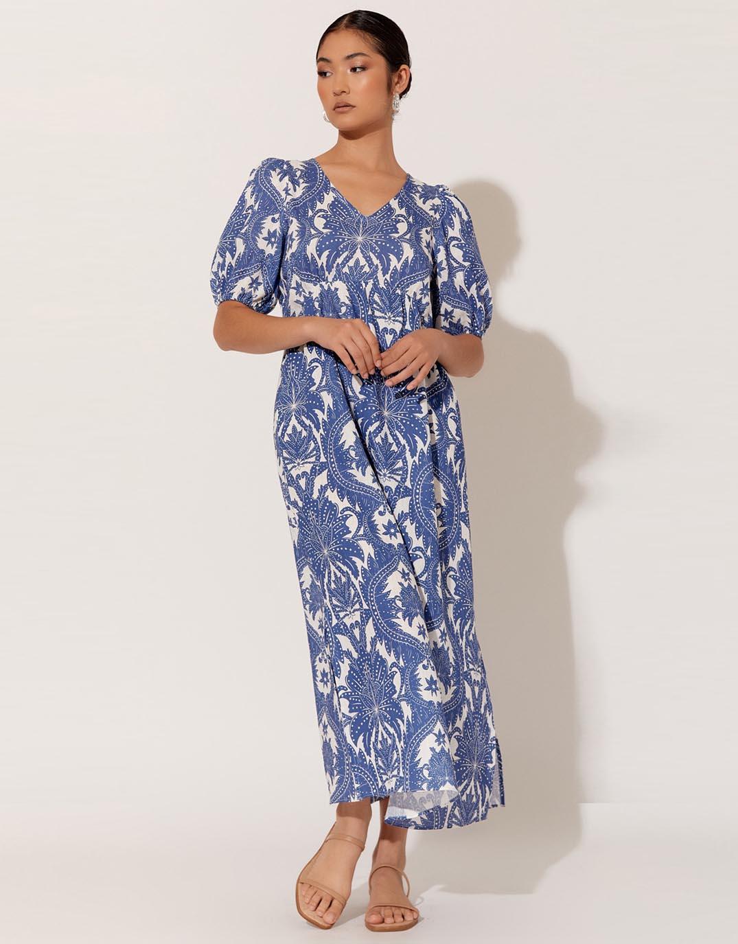 Adorne - Cartia Print Dress - Blue - White & Co Living Dresses