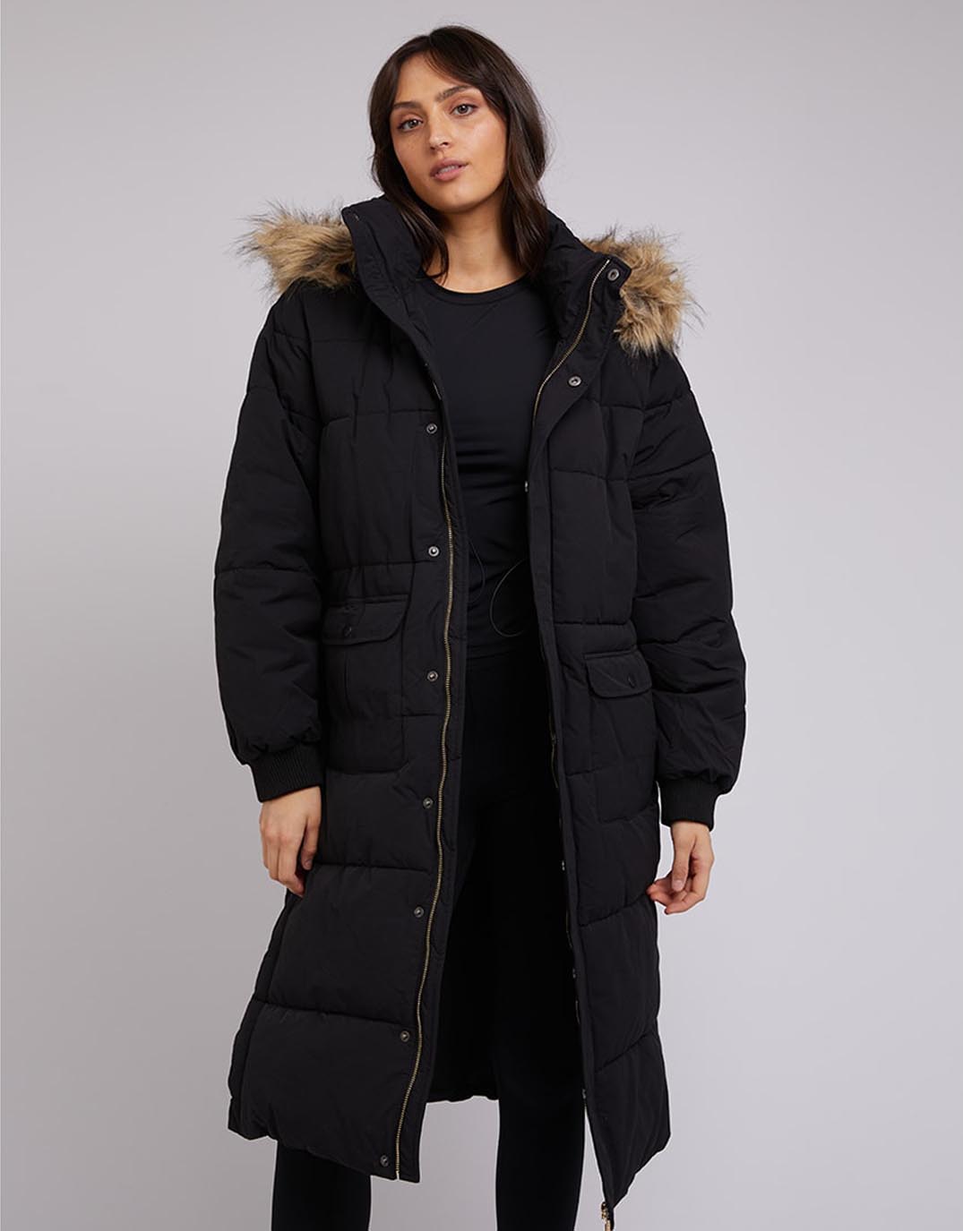 all-about-eve-active-fur-longline-puffer-black-womens-clothing