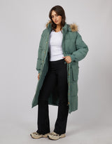 all-about-eve-active-fur-longline-puffer-green-womens-clothing