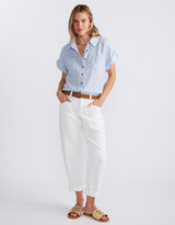 Saskia Stretch Cargo Barrel Jean - White