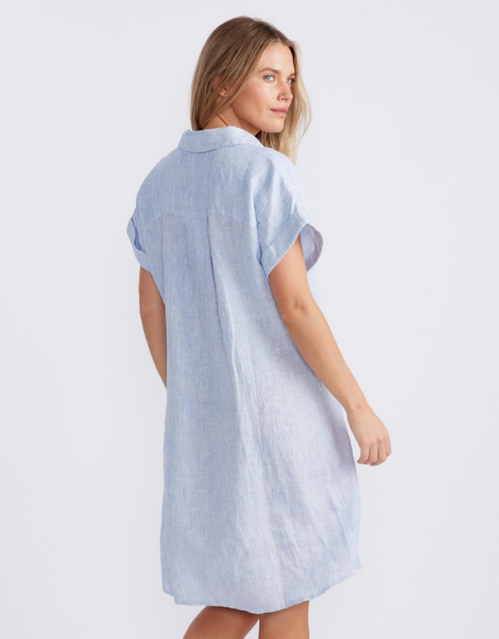 Amber Striped Linen Dress - Blue/White Stripe