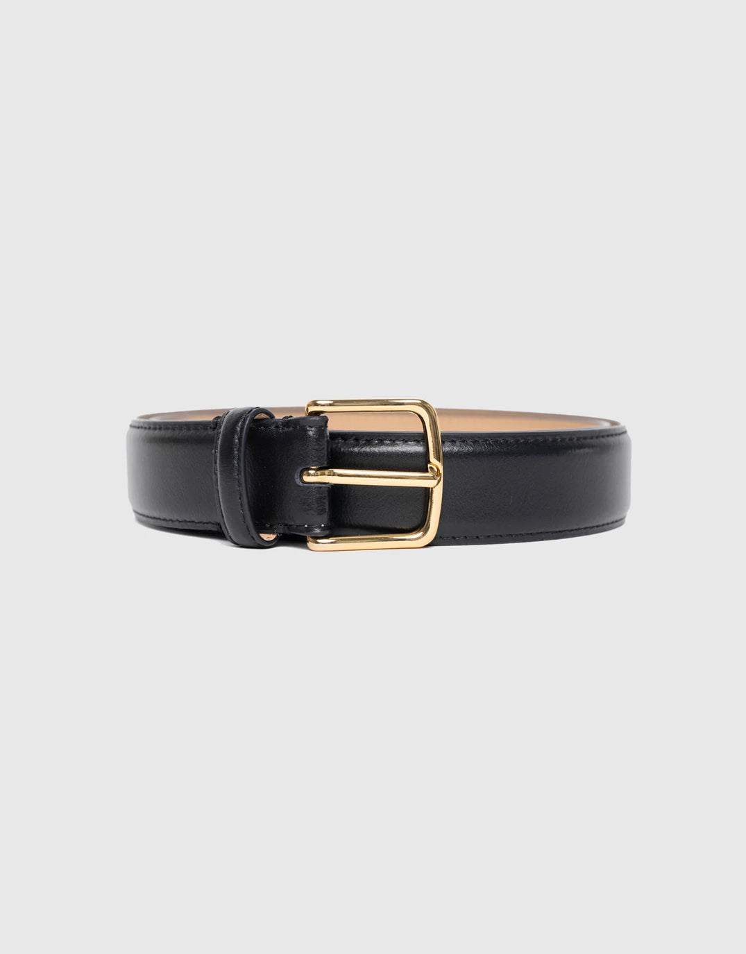 Belle Leather Gold Buckle Belt - Black
