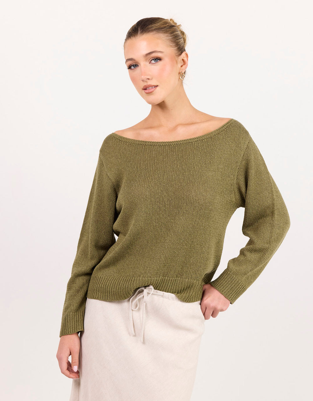 Eventide Boat Neck Long Sleeve Jumper - Sage