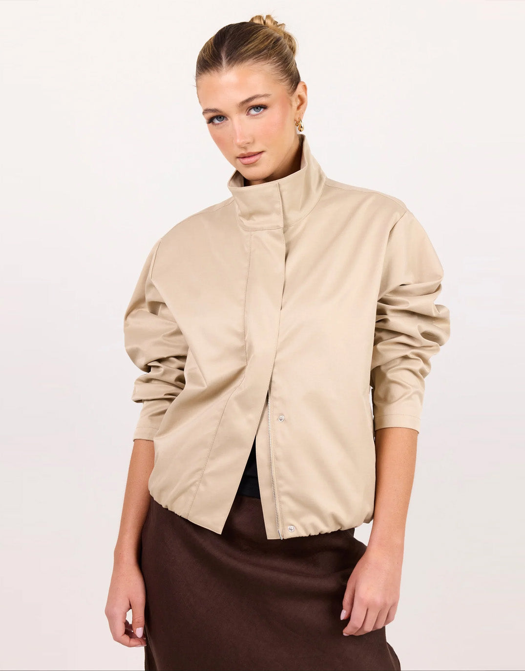 Landscape Funnel Neck Track Jacket - Taupe