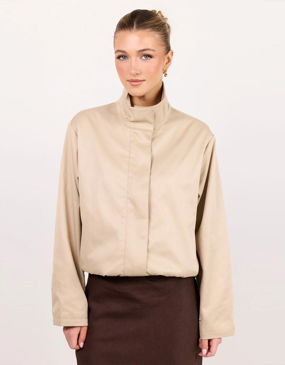Landscape Funnel Neck Track Jacket - Taupe