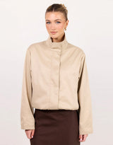 Landscape Funnel Neck Track Jacket - Taupe
