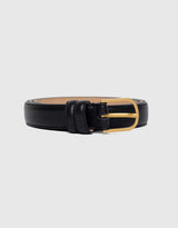 Luna Matte Leather Gold Buckle Belt - Black