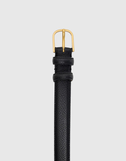Luna Matte Leather Gold Buckle Belt - Black