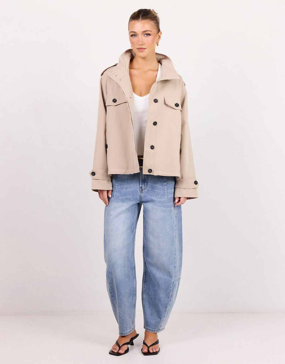 Squad Funnel Neck Trench Jacket - Taupe