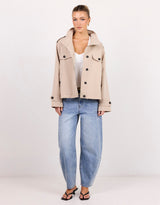 Squad Funnel Neck Trench Jacket - Taupe