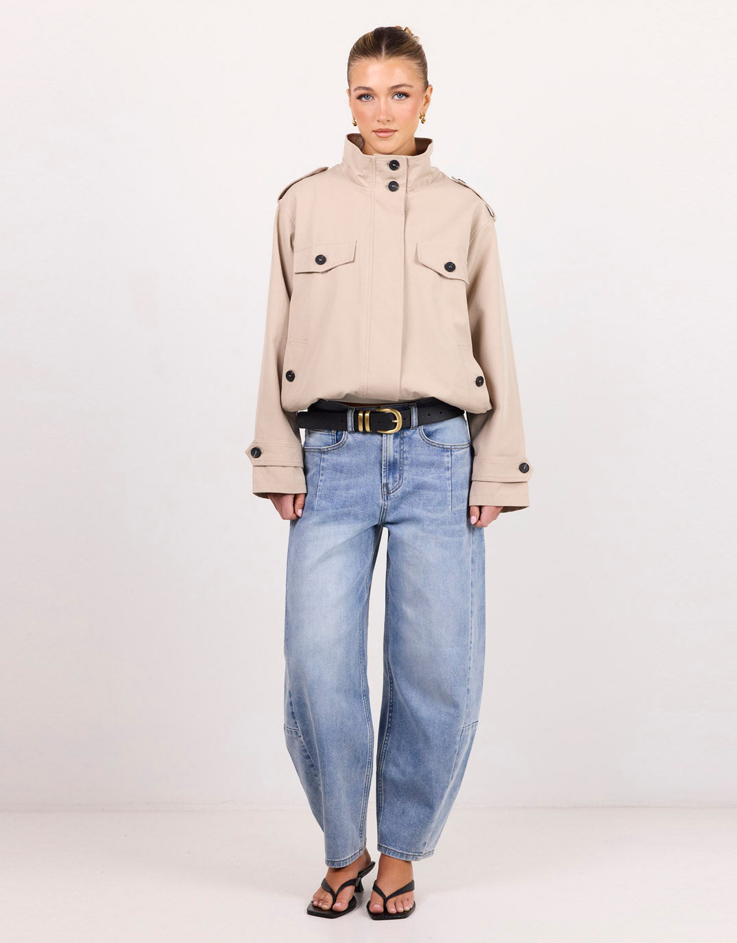 Squad Funnel Neck Trench Jacket - Taupe