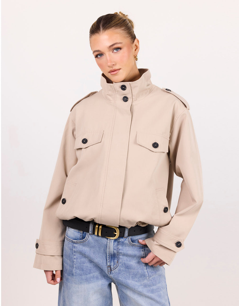 Squad Funnel Neck Trench Jacket - Taupe