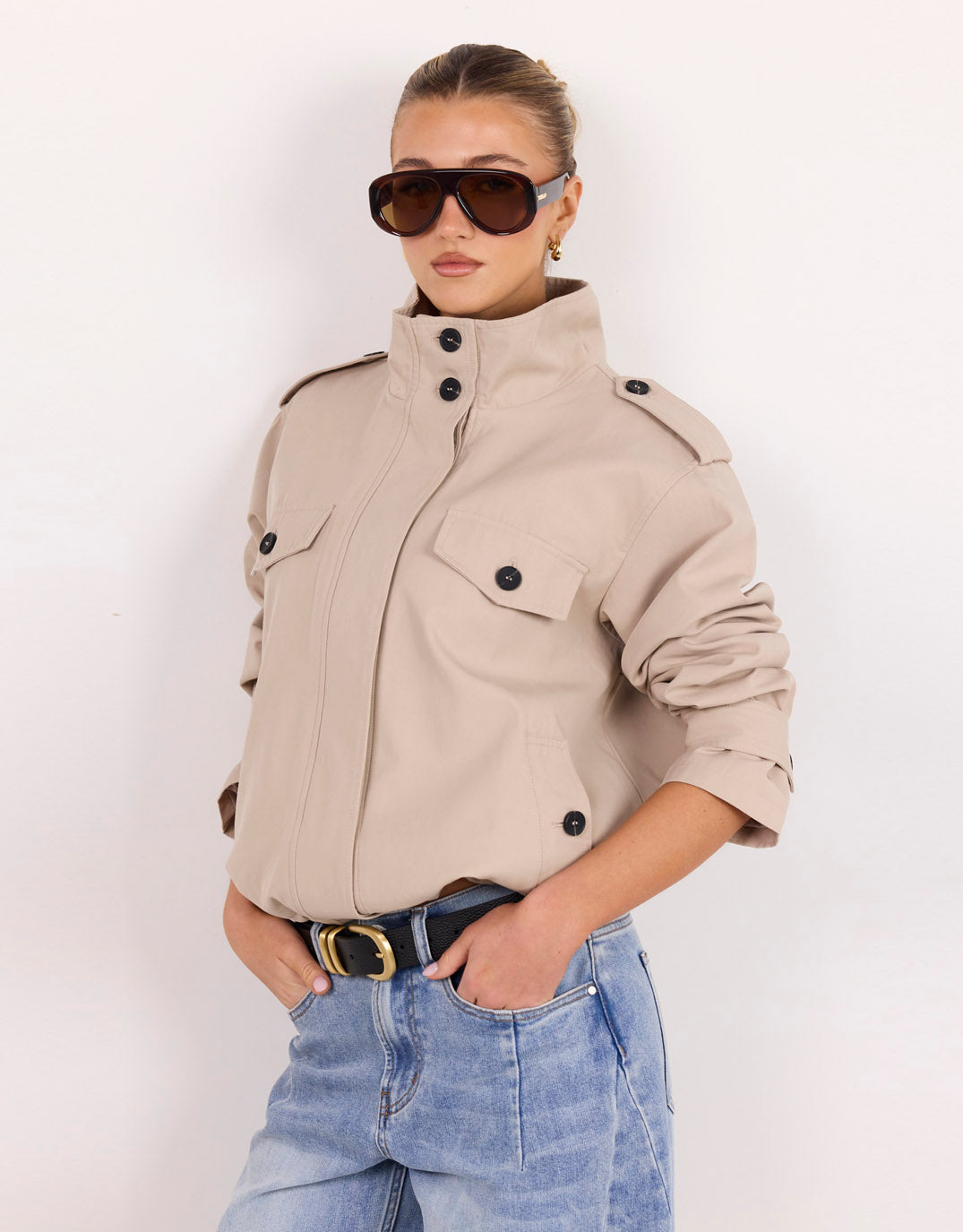 Squad Funnel Neck Trench Jacket - Taupe