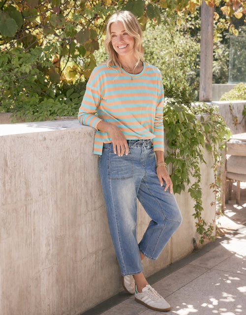 Relaxed Long Sleeve T-Shirt - Aqua/Peach Stripe