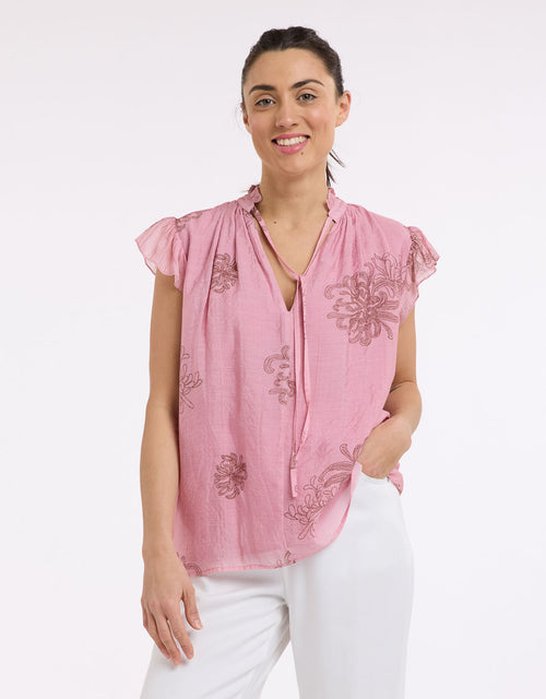 beautiful-stories-frill-neck-top-choc-pink-womens-clothing