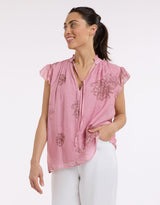 beautiful-stories-frill-neck-top-choc-pink-womens-clothing