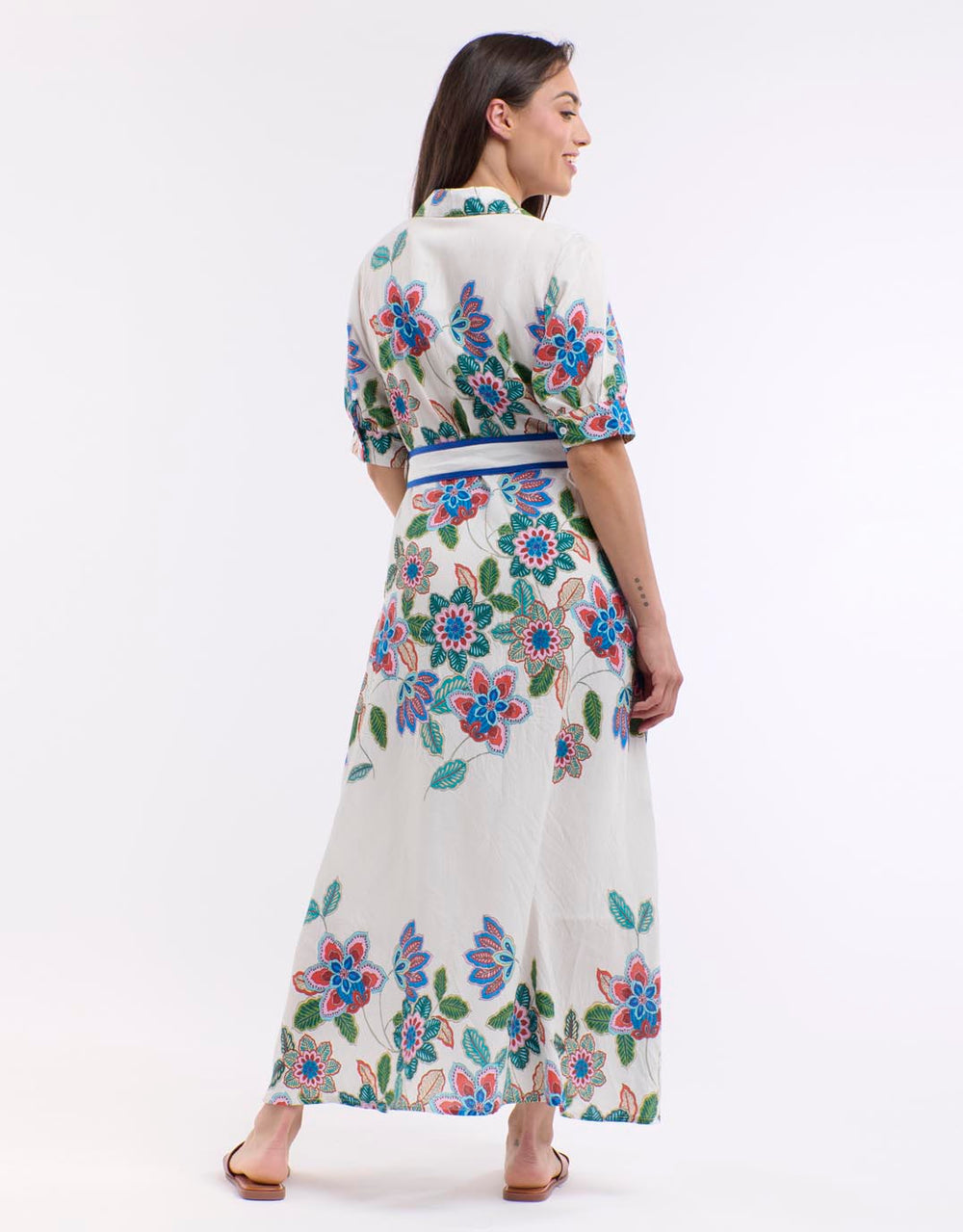 Mykonos Short Sleeve Dress - White/Blue Print