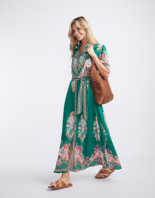 beautiful-stories-shirt-midi-dress-green-print-womens-clothing