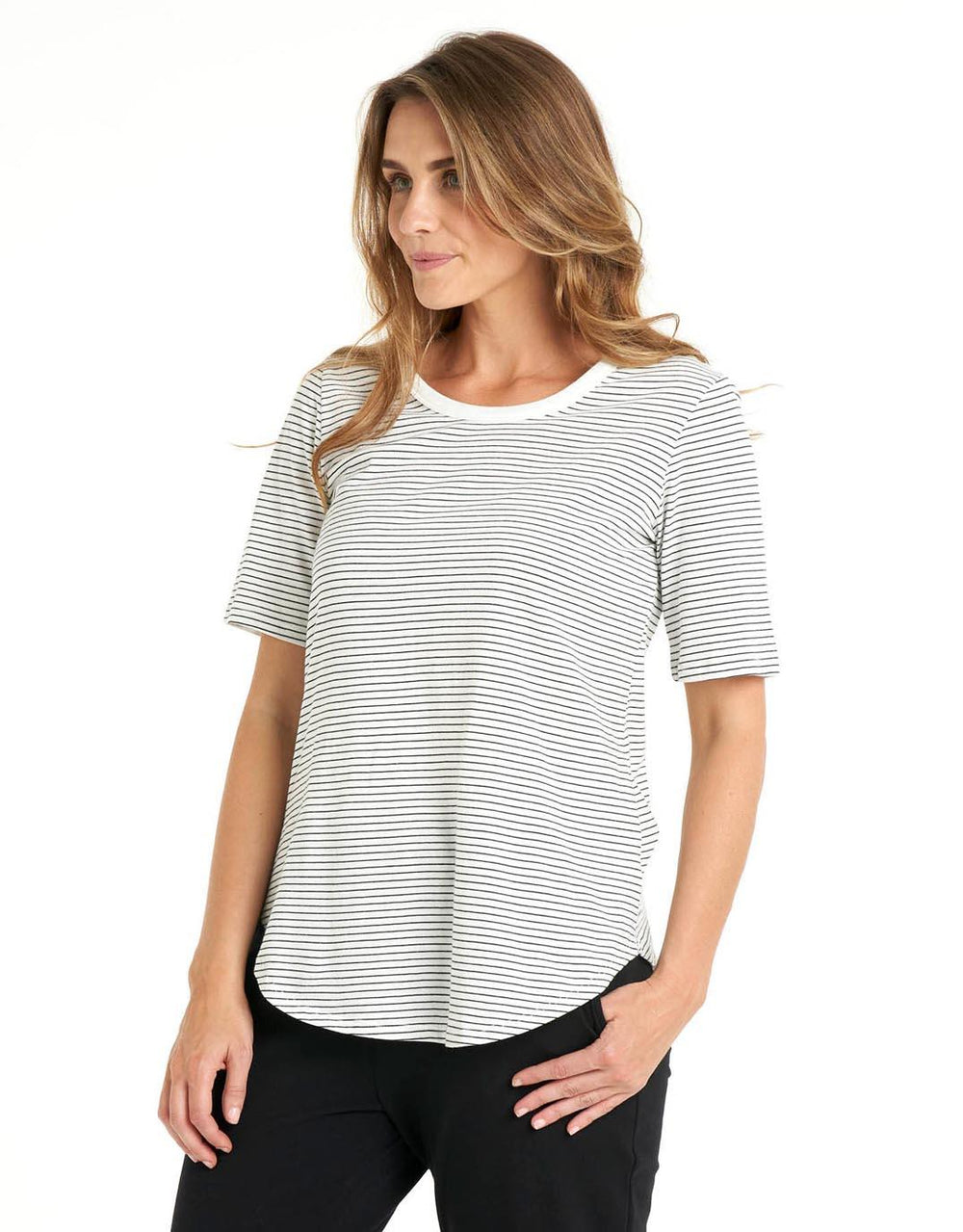 Betty Basics - Ariana Tee - White/Black Stripe - White & Co Living Tops