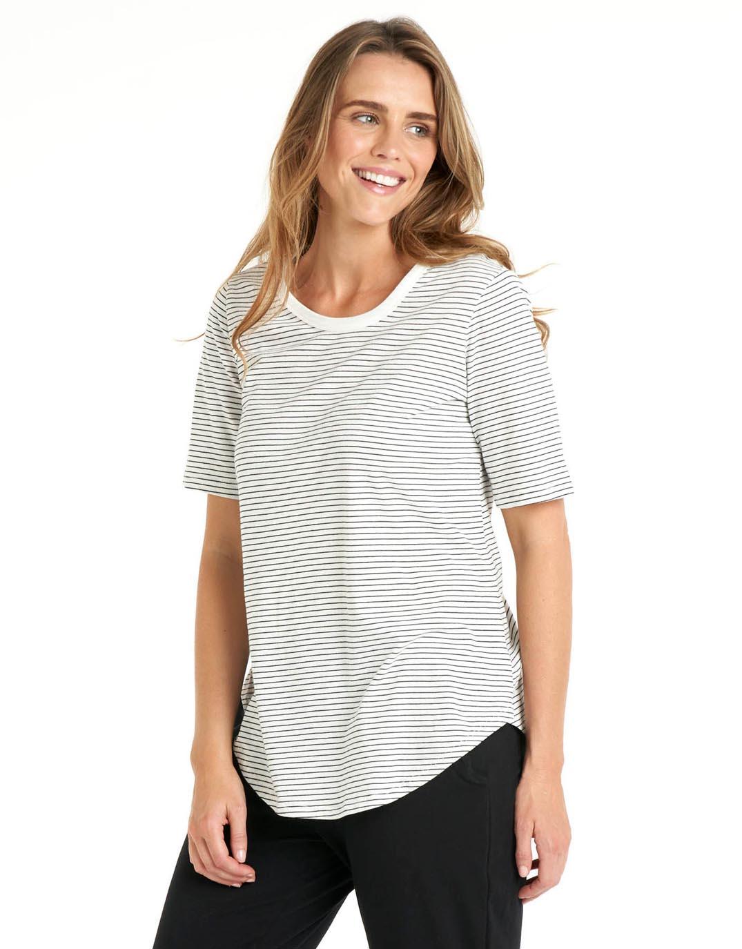 Betty Basics - Ariana Tee - White/Black Stripe - White & Co Living Tops